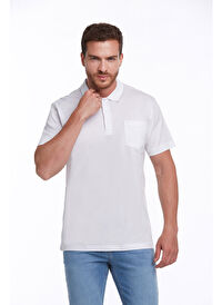 Beyaz Regular Fit Düz 100% Pamuk Polo Yaka Tişört 