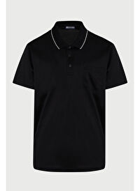 Siyah Regular Fit Düz 100% Pamuk Polo Yaka Tişört 