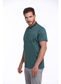 Yeşil Regular Fit Düz 100% Pamuk Polo Yaka Tişört 