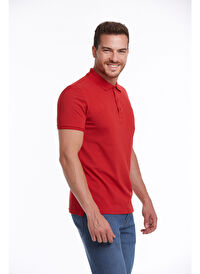 Kırmızı Regular Fit Düz 100% Pamuklu Polo Yaka Tişört