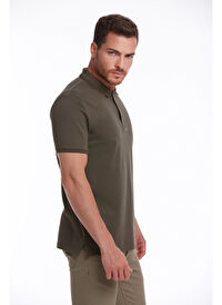 Haki Regular Fit Düz 100% Pamuklu Polo Yaka Tişört