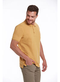 Hardal Regular Fit Düz 100% Pamuklu Polo Yaka Tişört