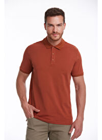 Kahverengi Regular Fit Düz 100% Pamuklu Polo Yaka Tişört