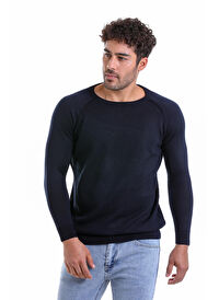 Lacivert Regular Fit Bisiklet Yaka Triko Yün Kazak
