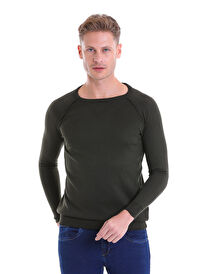 Haki Regular Fit Bisiklet Yaka Triko Yün Kazak