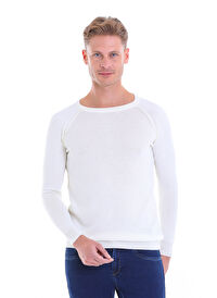 Ekru Regular Fit Bisiklet Yaka Triko Yün Kazak
