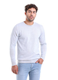 Gri Comfort Fit Düz Bisiklet Yaka Yünlü Kazak
