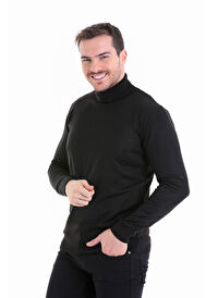 Siyah Comfort Fit Düz Bisiklet Yaka Yünlü Triko Kazak