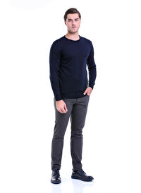 Lacivert Comfort Fit Düz Bisiklet Yaka Yünlü Kazak
