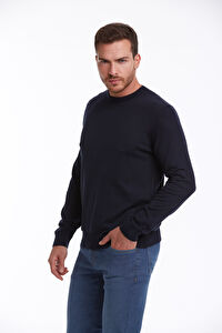 Lacivert Regular Fit Bisiklet Yaka 100% Pamuklu Triko Kazak