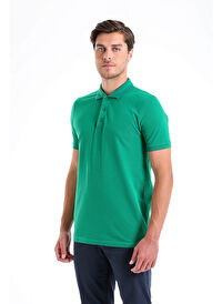 Yeşil Regular Fit Düz 100% Pamuklu Polo Yaka Tişört