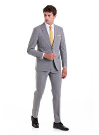 Gri Slim Fit Kareli Mono Yaka Casual Takım Elbise
