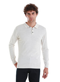 Bej Regular Fit Düz Polo Yaka Triko Kazak