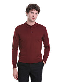 Kiremit Regular Fit Düz Polo Yaka Triko Kazak