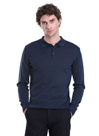 indigo Regular Fit Düz Polo Yaka Triko Kazak
