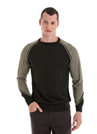 Haki Regular Fit Jakarlı Bisiklet Yaka Yünlü Triko Kazak