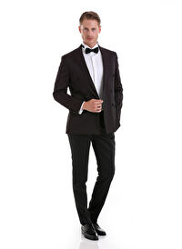 Bordo Slim Fit Düz Sivri Yaka Klasik Kruvaze Smokin Damatlık