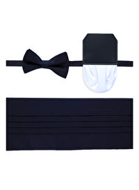 Lacivert Kuşak Papyon Mendil Set