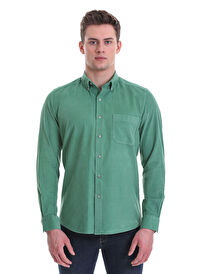 Yeşil Slim Fit 100% Pamuklu Düğmeli Yaka Uzun Kollu Klasik Gömlek