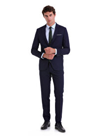 Lacivert Slim Fit Düz Mono Yaka Klasik Takım Elbise