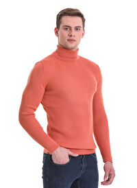 Pembe Slim Fit Fitilli Balıkçı Yaka Yünlü Triko Kazak