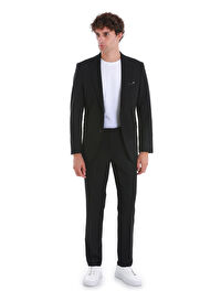 Siyah Slim Fit Düz Mono Yaka Klasik Takım Elbise