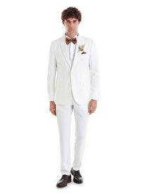 Beyaz Slim Fit Düz Çıkma Şal Yaka Damatlık