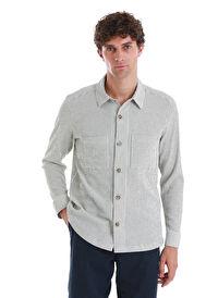Yeşil Klasik Fit Çizgili Uzun Kollu Overshirt Gömlek