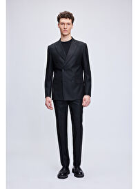Siyah Regular Fit Kruvaze Klasik Takım Elbise 33181024T011_002