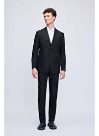 Siyah Comfort Fit Desenli Mono Yaka Klasik Takım Elbise