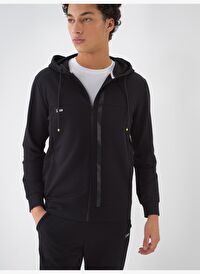 Siyah Slim Fit Pamuklu Sweatmont