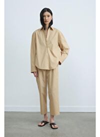 Camel Paper Poplin Pantolon