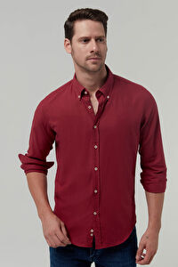 Ds Damat Slim Fit Kırmızı Düz Pamuklu Gömlek