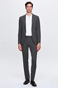 Ds Damat Slim Fit Gri Düz Mono Yaka Çift Yırtmaçlı Astarlı Takim Elbise