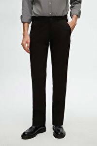 Ds Damat Slim Fit Siyah Armürlü Yan Beli Lastikli Esnek Likralı Yandan Cepli Chino Pantolon