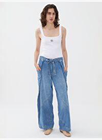 Katlanabilir Önden Bağlamalı Jean Pantolon