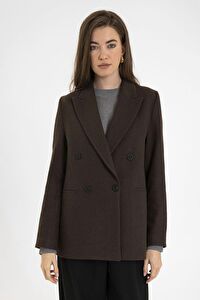 Antioch Kahve Kadın Yün Karışımlı Balıksırtı Desenli Blazer Ceket