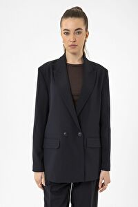 Antioch Lacivert Kadın Kruvaze Kapama Oversize Blazer Ceket