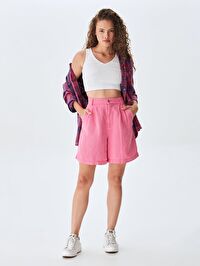 Yüksek Bel Chıno Pembe Şort