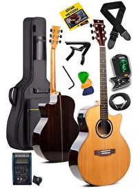 Maxword M501-EQ Profesyonel Masif Ağaç Elektro Akustik Gitar Seti 4/4 Yetişkin Seri üst Segment