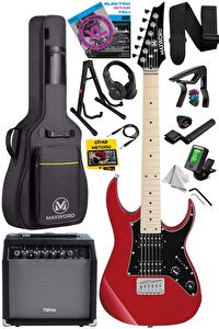 Maxword DE-150RD-35AMP Maple Klavye HH Yüksek Kaliteli 35W Amfili Elektro Gitar Seti