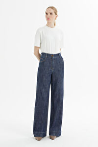 Klasik Yüksek Bel Geniş Paça Denim Pantolon