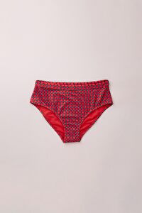 Kadın Kırmızı Renkli Retro Desenli Geniş Kenarlı Bikini Altı
