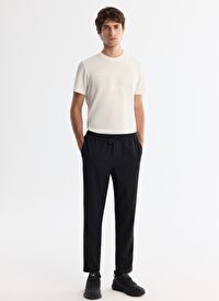 Erkek Siyah Basic Beli Lastikli Duble Paça Jogger Pantolon E003000