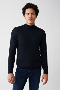 Erkek Lacivert Yarım Balıkçı Yünlü Basic Kazak B005015