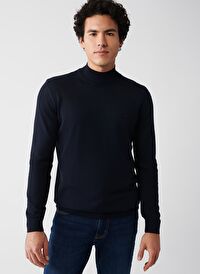 Erkek Lacivert Yarım Balıkçı Yünlü Basic Kazak B005015