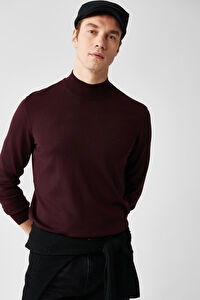 Erkek Bordo Yarım Balıkçı Yünlü Basic Kazak B005015