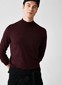Erkek Bordo Yarım Balıkçı Yünlü Basic Kazak B005015