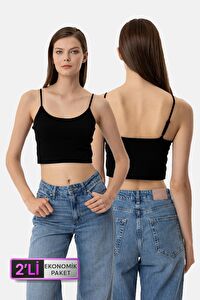 2'li Ekonomik Paket 1207 Brian Pamuklu İnce Askılı Crop Atlet Set