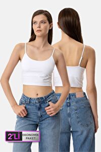  2'li Ekonomik Paket 1207 Brian Pamuklu İnce Askılı Crop Atlet Set